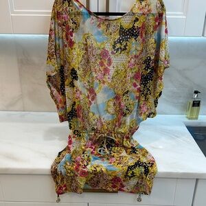 Luli Fama Bright Floral Baroque Print Tunic Dress/coverup
